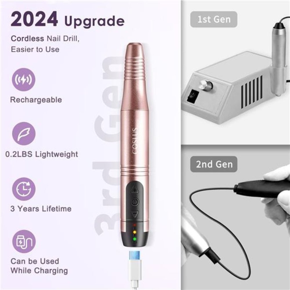 Cordless Nail Drill Electric File:Professional for Acrylic Gel Dip Powder Nails - Picture 3 of 6